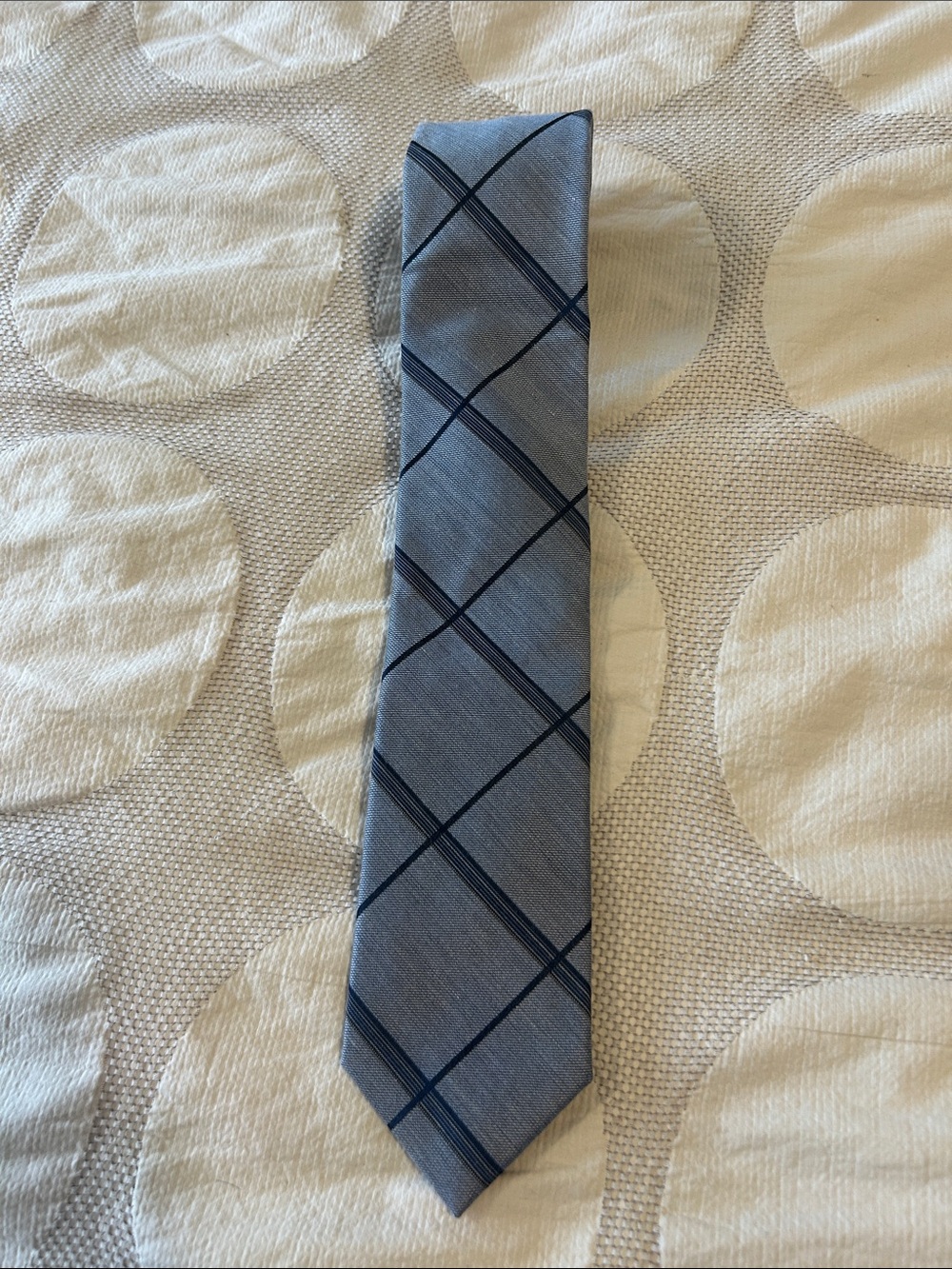 NWT Calvin Klein Blue Gray Navy Plaid Silk Blend Necktie